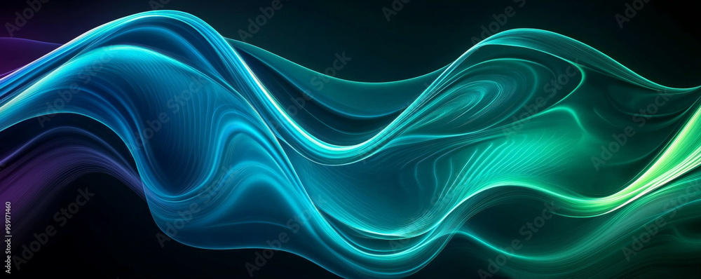 Poster a sleek background featuring flowing energy light lines in cool shades of blue and green. the lines 