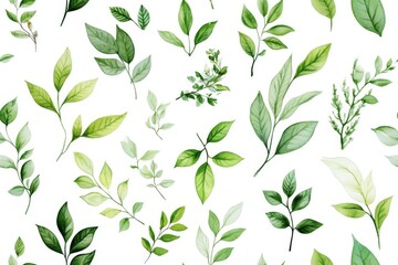 This seamless pattern features diverse fresh leaves, highlighting natures beauty. Its perfect for backgrounds and inspires creative designs, enhancing their appeal and connection to nature