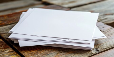 Fototapeta premium Stack of A4 blank paper on wooden table