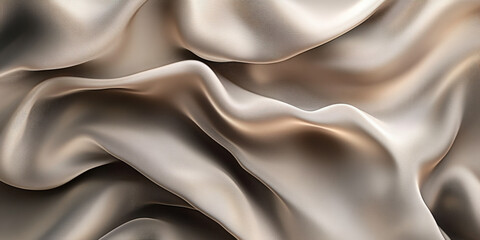 An elegant abstract background with flowing 3D silk fabric in gradient shades of warm taupe to cool beige. The fabricâ€™s smooth texture adds a refined, classic touch.
