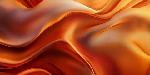 Obraz premium An abstract background featuring 3D wave-like silk fabric in gradient shades of amber and bronze. The fabricâ€™s texture is smooth and warm, creating an inviting effect.