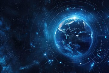 Obraz premium Digital Grid Over Earth in Deep Space