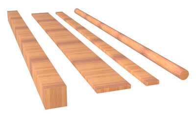 Type of wooden shapes or bars 3D rendering 