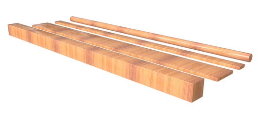 Type of wooden shapes or bars 3D rendering 
