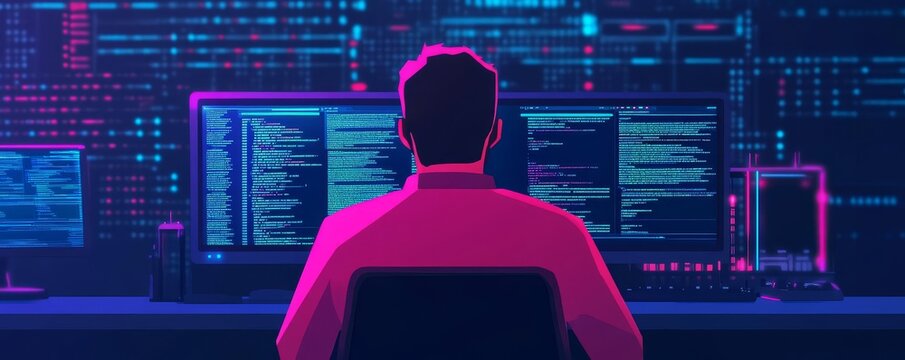 Developer coding frontend elements, digital interface, high-tech lab