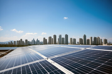 Solar Panels on a Rooftop. Background with selective focus and copy space