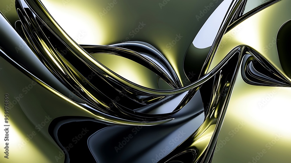 Poster abstract background with a liquid metallic 3d wave