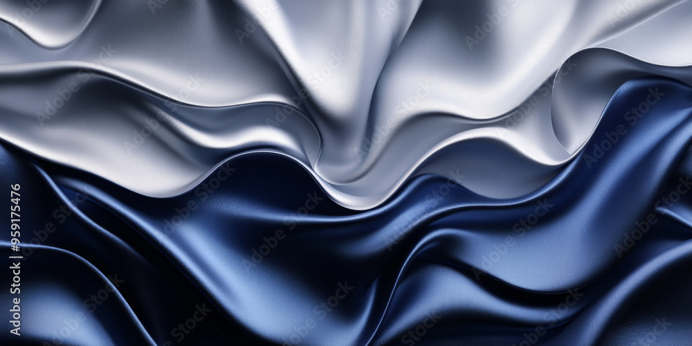 Poster an elegant abstract background featuring silky, 3d wave patterns in a gradient from midnight blue to