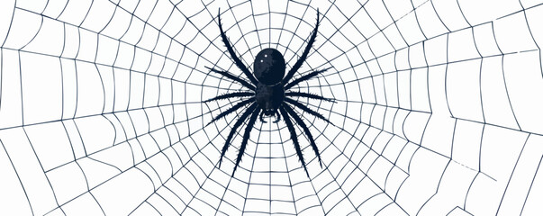 Obraz premium Spider web with a spider in the center on a white background. Vector flat isolated.
