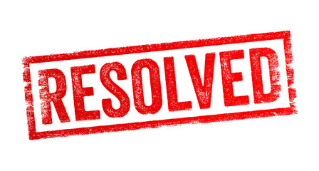 Resolved - means having made a firm decision about something or finding a solution to a problem, text concept stamp
