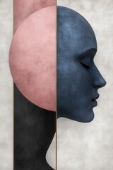 Abstract female silhouette with pastel textures and geometric elements