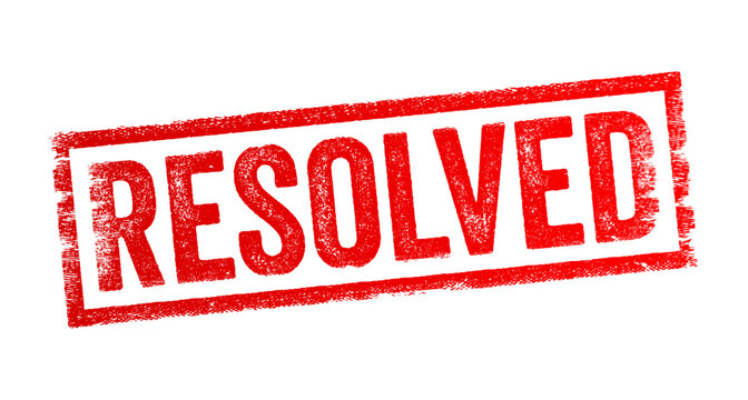 Resolved - means having made a firm decision about something or finding a solution to a problem, text concept stamp