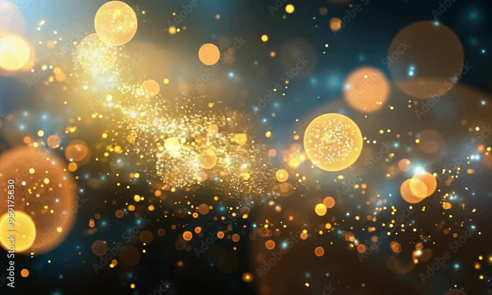 Wall mural abstract background with dark blue and gold particle. christmas golden light shine particles bokeh o