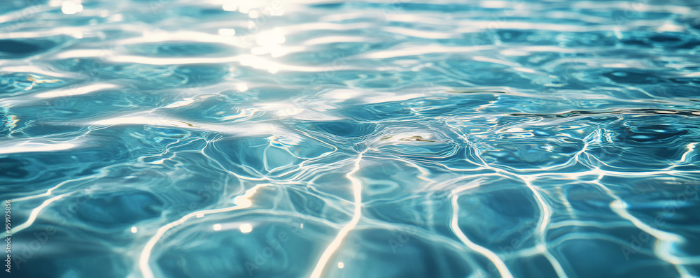 Poster crystal clear water with soft, concentric ripples expanding across the surface. the light catches th