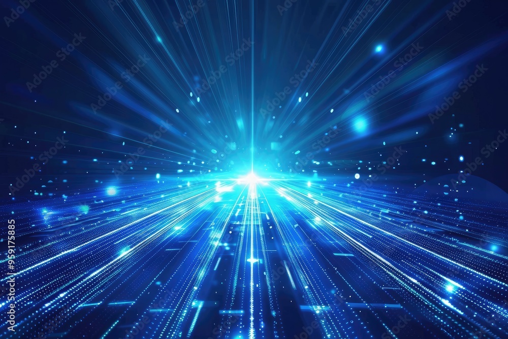 Poster digital highway with glowing lines and particles