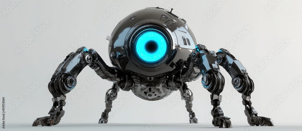 Poster unique robotic character featuring a single blue eye created using 3ds max software adorable and ima