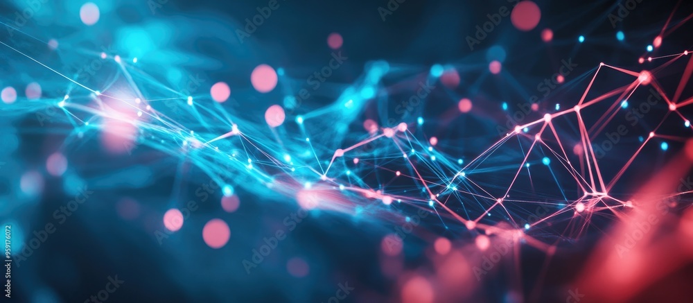 Poster abstract lines and dots interconnected against a background representing technology and digital conn
