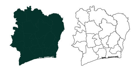 Ivory coast map silhouette and outline isolated on transparent map