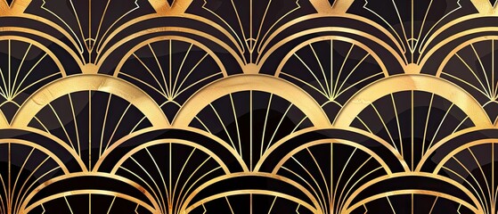 Golden Art Deco Geometric Pattern on Black Background