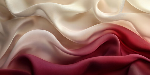 Obraz premium A sophisticated abstract background with silky, 3D wave patterns in gradient shades of burgundy to cream. The fabricâ€™s rich texture adds depth and elegance.