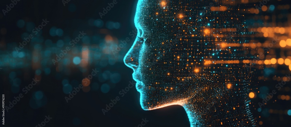 Poster conceptual digital illustration representing artificial intelligence