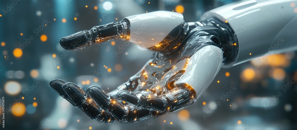 Poster ai powered robotic hands in a service system showcasing advanced digital technology and engineering 