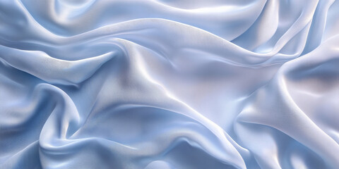 Obraz premium An elegant abstract background with flowing 3D silk fabric in gradient shades of icy blue to white. The fabricâ€™s texture creates a refined, modern appearance.