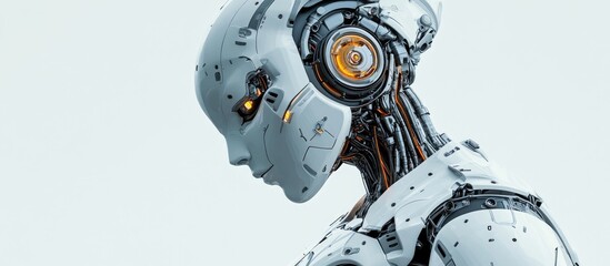 Fototapeta premium Profile image of a large robotic figure against a white background shown in a side view 3D rendered illustration