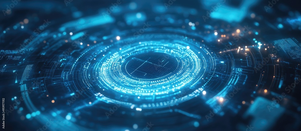 Poster abstract representation of artificial intelligence encircled by digital technology featuring compute