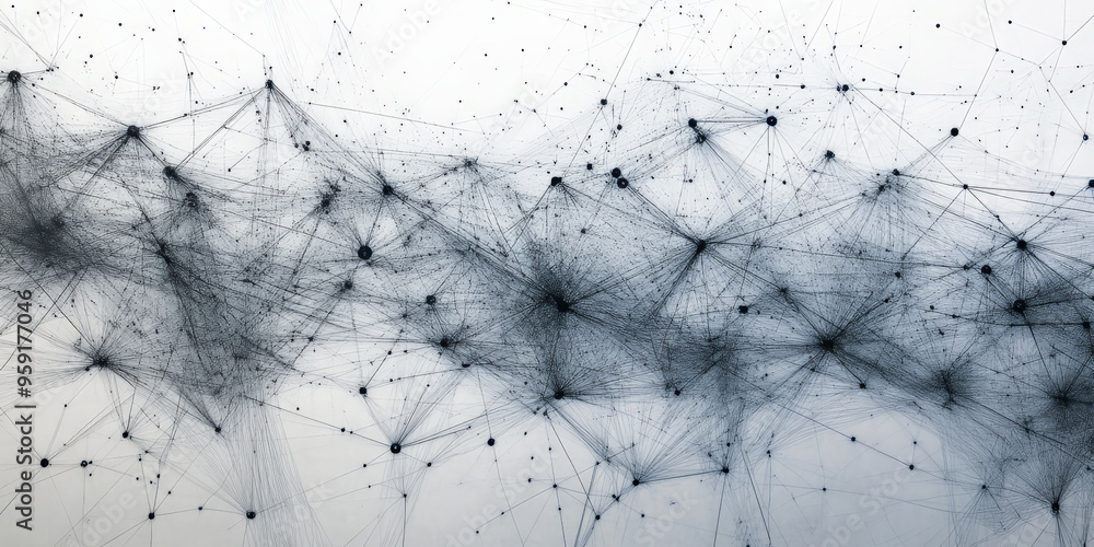 Poster a modern business background with a grid of interconnected nodes and lines, representing connectivit