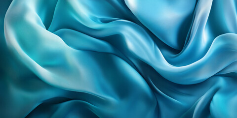 Obraz premium A vibrant abstract background with flowing 3D silk fabric in gradient tones of electric blue to soft turquoise. The fabricâ€™s dynamic waves create an energetic, fresh look.
