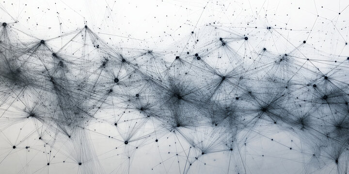 A modern business background with a grid of interconnected nodes and lines, representing connectivity and networking. The design is sharp and futuristic, using shades of grey and electric blue.