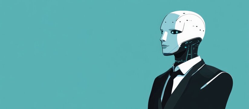 A robotic figure in formal attire provides assistance embodying the future of technology and modern design in a sleek magazine style presentation focused on robotics and innovation