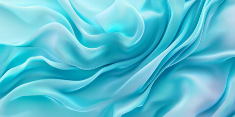 A vibrant abstract background with flowing 3D silk fabric in gradient tones of electric blue to soft turquoise. The fabricâ€™s dynamic waves create an energetic, fresh look.