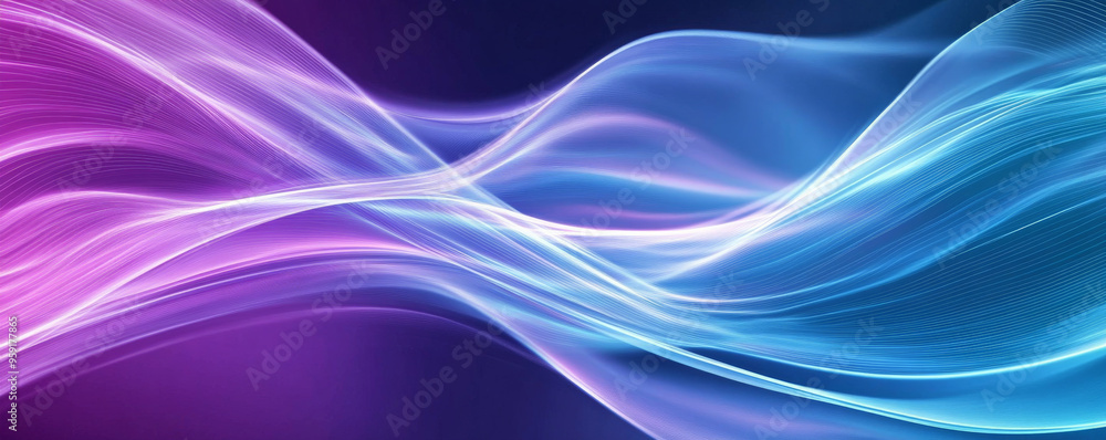 Poster a contemporary background with flowing light lines in shades of cyan and purple. the lines create a 