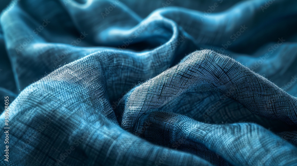 Aufkleber close-up of soft blue fabric displaying intricate textures and patterns under soft lighting in a tex