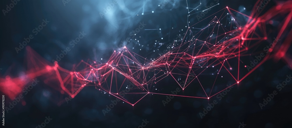 Poster futuristic abstract illustration of data technology featuring low poly shapes with connecting dots a