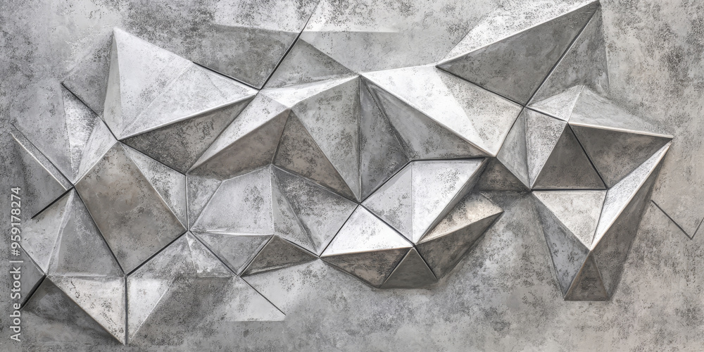 Aufkleber a textured silver surface with a geometric pattern of triangles and hexagons. the pattern is both mo