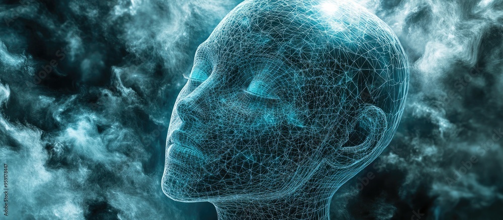 Aufkleber 3d rendering mind field series featuring a wire mesh human model s head with fractal patterns explor