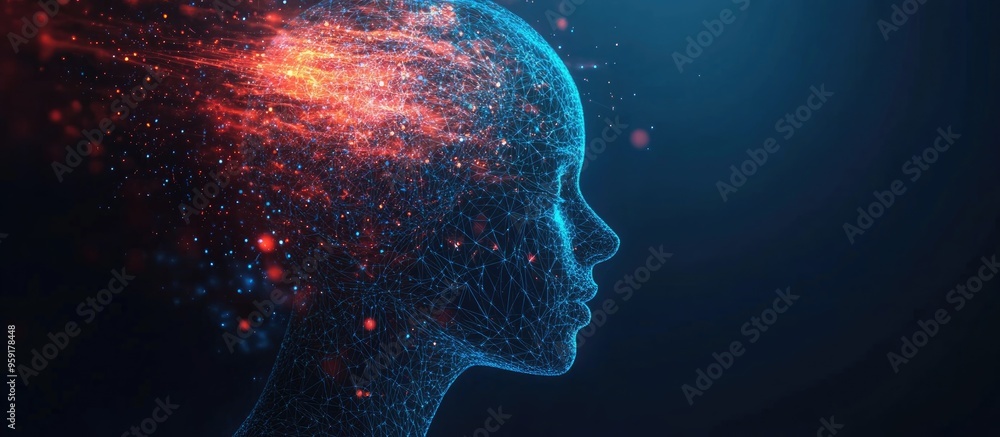 Aufkleber outline of a human head combined with technological and fractal elements exploring themes of artific