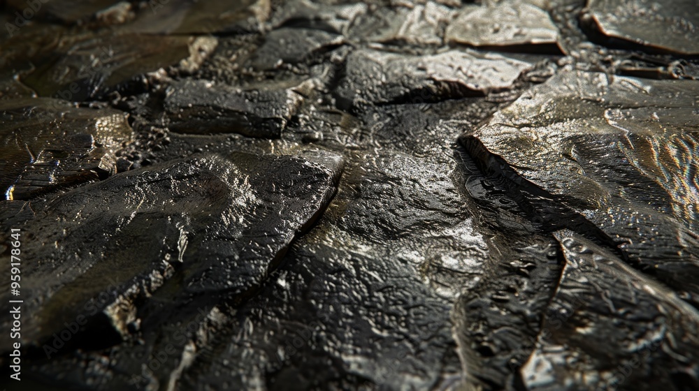Poster dark textured surface with unique patterns resembling natural stone or mineral formations in subdued