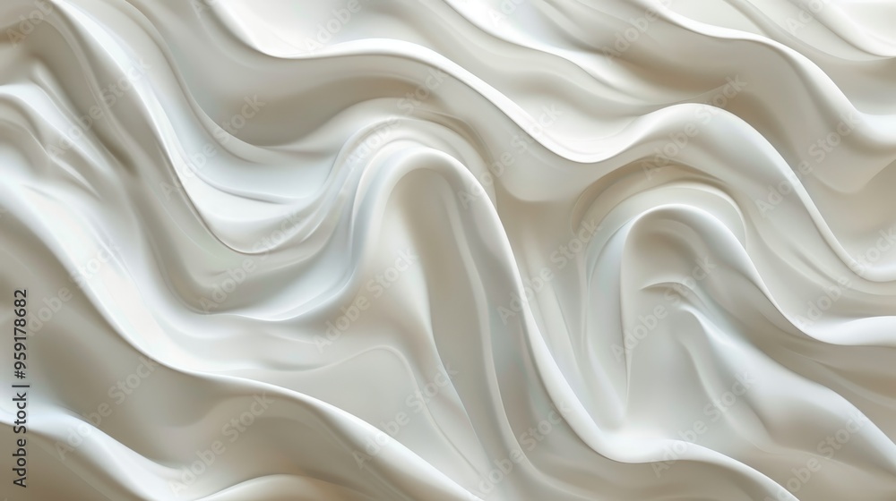 Poster textured white fabric softly draping in elegant waves, showcasing intricate folds and patterns illum