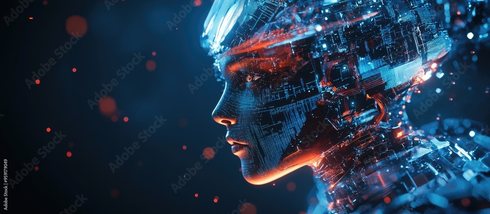 Aufkleber abstract humanoid robot representing advanced machine learning and digital technology with futuristi
