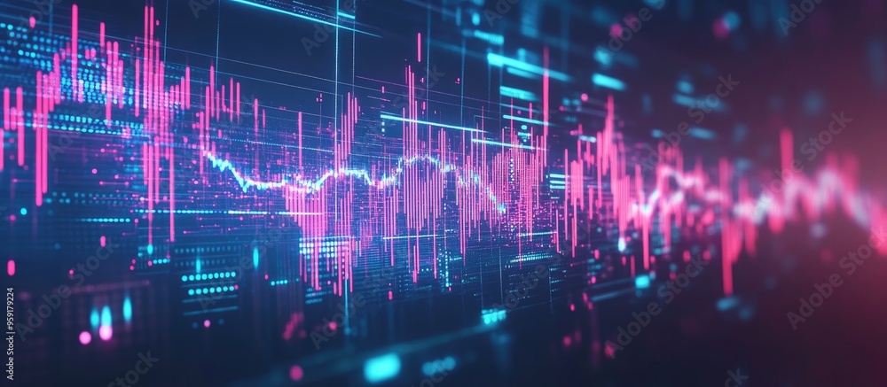 Poster financial trading graphs depicting stock market and forex trends through data visualization with bar