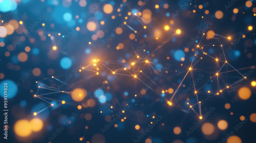 Poster abstract technology network featuring luminous nodes and connecting lines a contemporary and refined