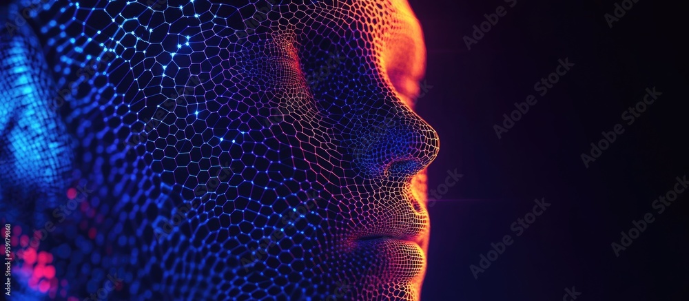 Aufkleber abstract mesh head texture featuring digital hexagons symbolizing themes of artificial intelligence 