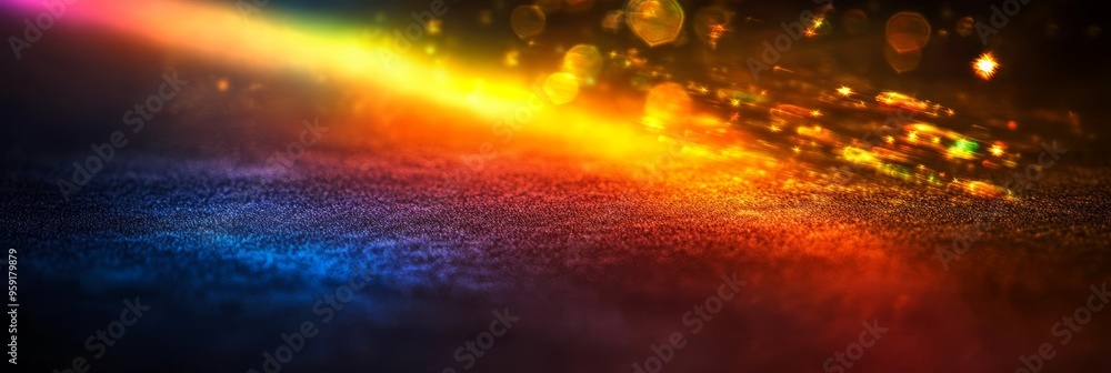 Poster captivating prism light reflections create a mesmerizing blend of colors on a black backdrop, showca