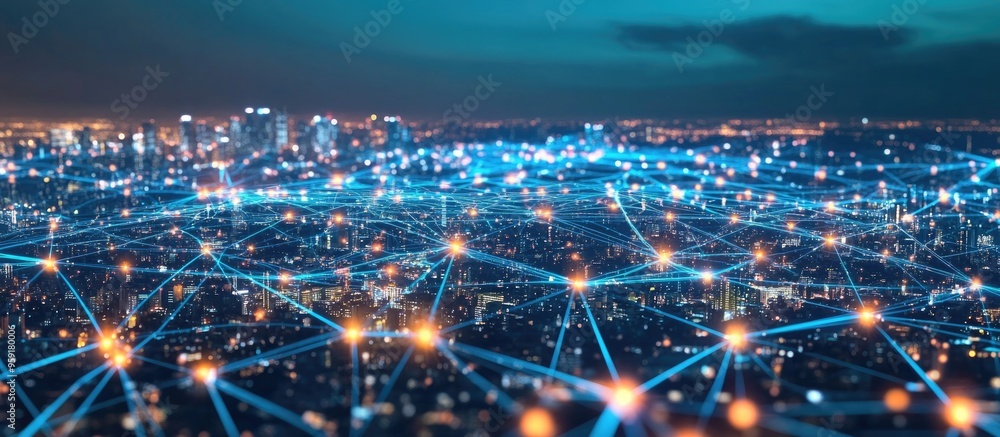 Aufkleber smart city connections illustrated by dot points linked with lines showcasing technology in the meta