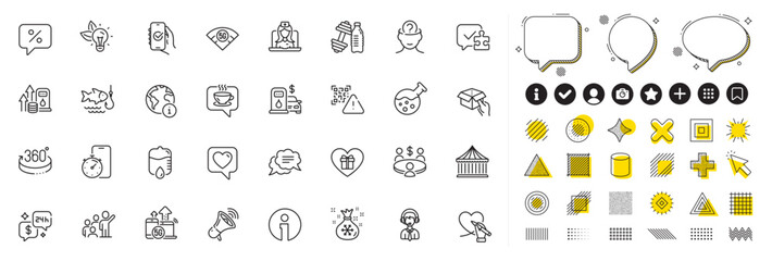 Set of Carousels, Drop counter and Heart line icons for web app. Design elements, Social media icons. Approved app, Psychology, Fishing icons. Telemedicine, Internet, Text message signs. Vector