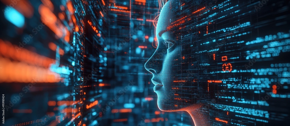 Poster concept of using ai technology to replace human roles with its ability to swiftly and accurately ana